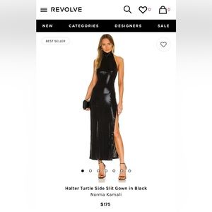 Norma Kamali Halter Turtle Neck Slit Gown in Black